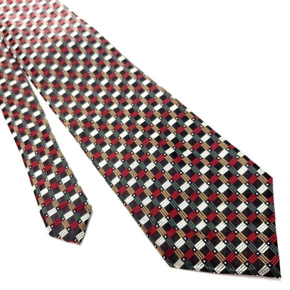 Haggar Multi Colored Polyester Tie Woven‎ Graphic Check - Picture 1 of 6